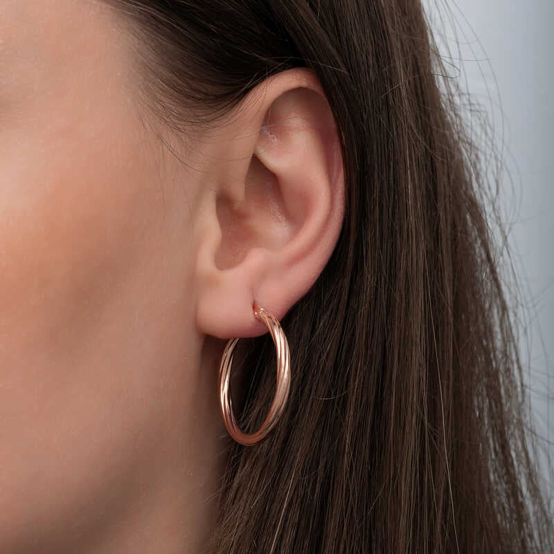 Boucles d'oreilles créoles spirales en argent plaqué or rose de 3 mm pour femme