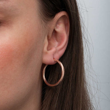 Boucles d'oreilles créoles spirales en argent plaqué or rose de 3 mm pour femme