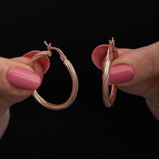 Boucles d'oreilles créoles spirales en argent plaqué or rose de 3 mm pour femme