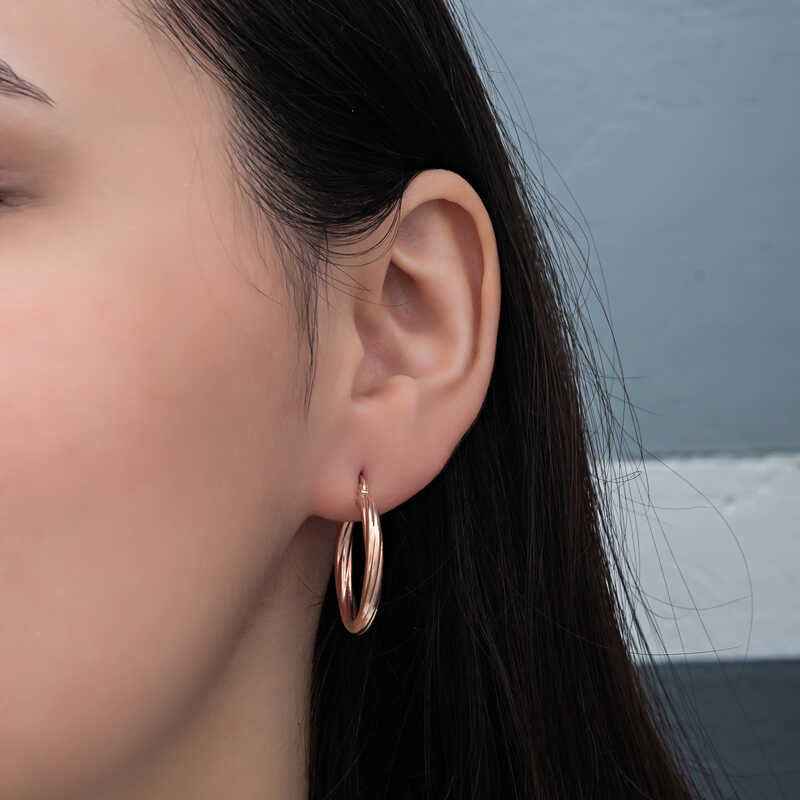 Rose Plated 3 mm Spiral Hoop Women's Silver Earrings