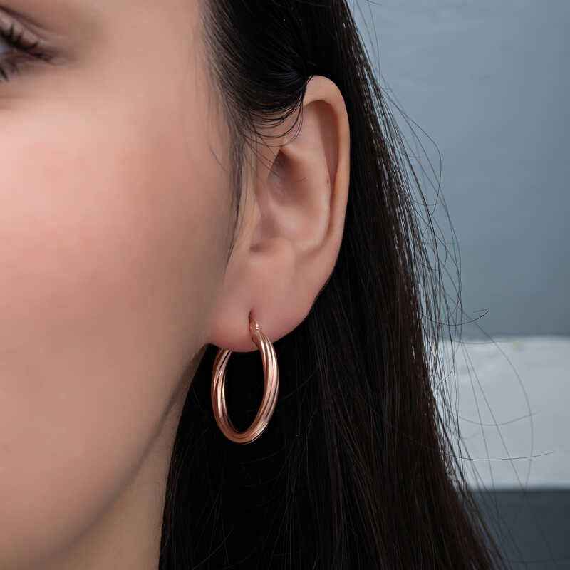 Rose Plated 3 mm Spiral Hoop Women's Silver Earrings