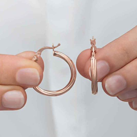 Rose Plated 3 mm Spiral Hoop Women's Silver Earrings