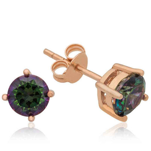 Rose Plated 6 mm Mystic Topaz Stud Silver Earrings
