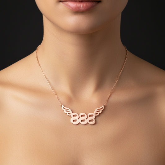Rose Plated 888 Angel Number Women's Silver Necklace