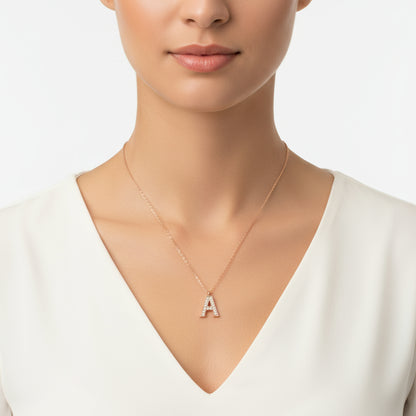 Rose Plated A Letter Women's Silver Necklace