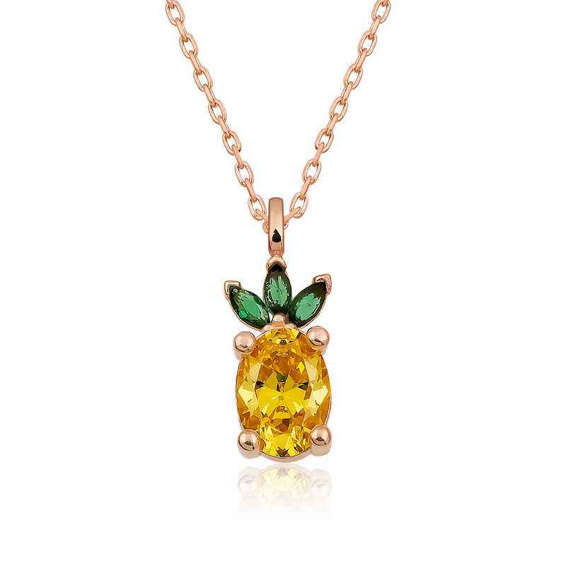 Rose Plated Pineapple Figurine Fruit Silver Necklace