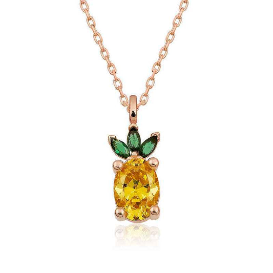 Rose Plated Pineapple Figurine Fruit Silver Necklace