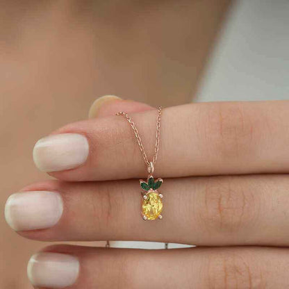 Rose Plated Pineapple Figurine Fruit Silver Necklace