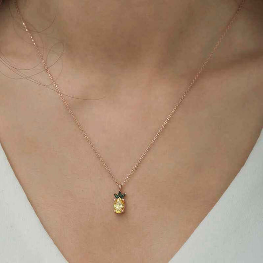 Rose Plated Pineapple Figurine Fruit Silver Necklace