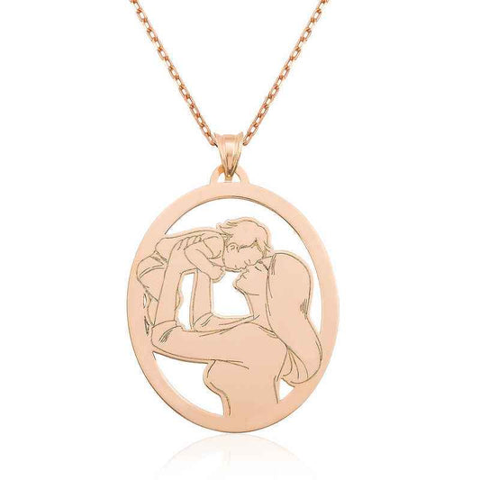 Rose Plated Mother and Baby Silver Necklace