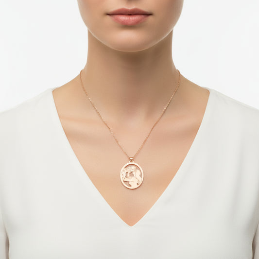 Rose Plated Mother and Baby Silver Necklace