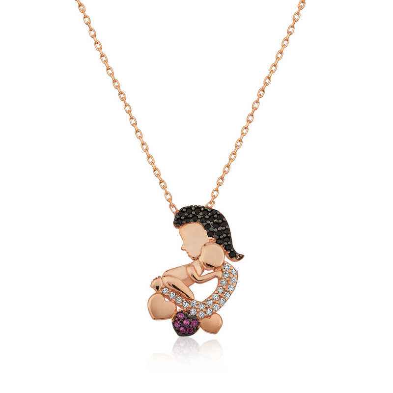 Rose Plated Mother and Baby Women's Silver Necklace