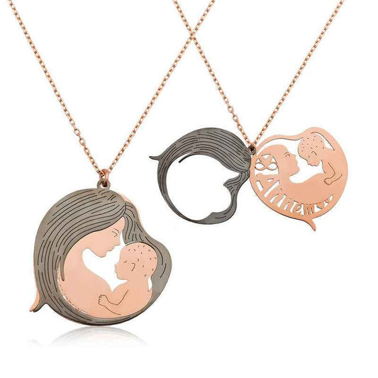 Rose Plated Mother and Baby Silver Pendant