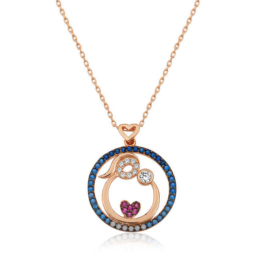 Rose Plated Mother and Baby Love Women's Silver Necklace