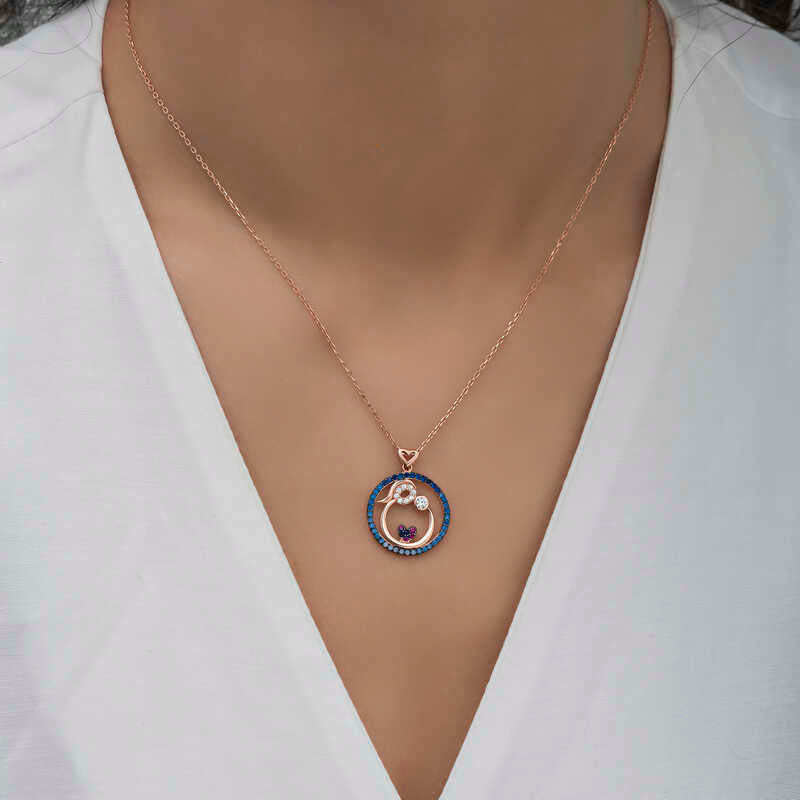 Rose Plated Mother and Baby Love Women's Silver Necklace