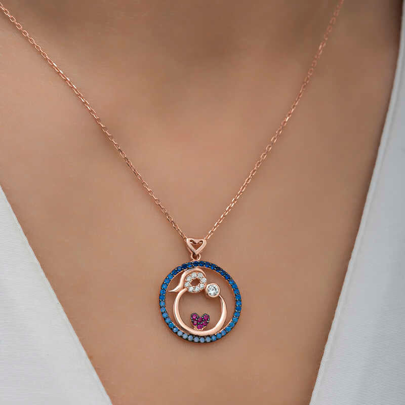 Rose Plated Mother and Baby Love Women's Silver Necklace