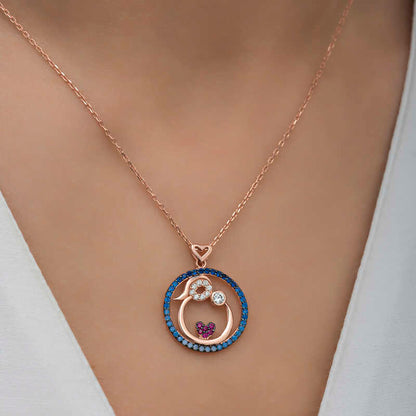 Rose Plated Mother and Baby Love Women's Silver Necklace