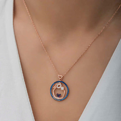 Rose Plated Mother and Baby Love Women's Silver Necklace