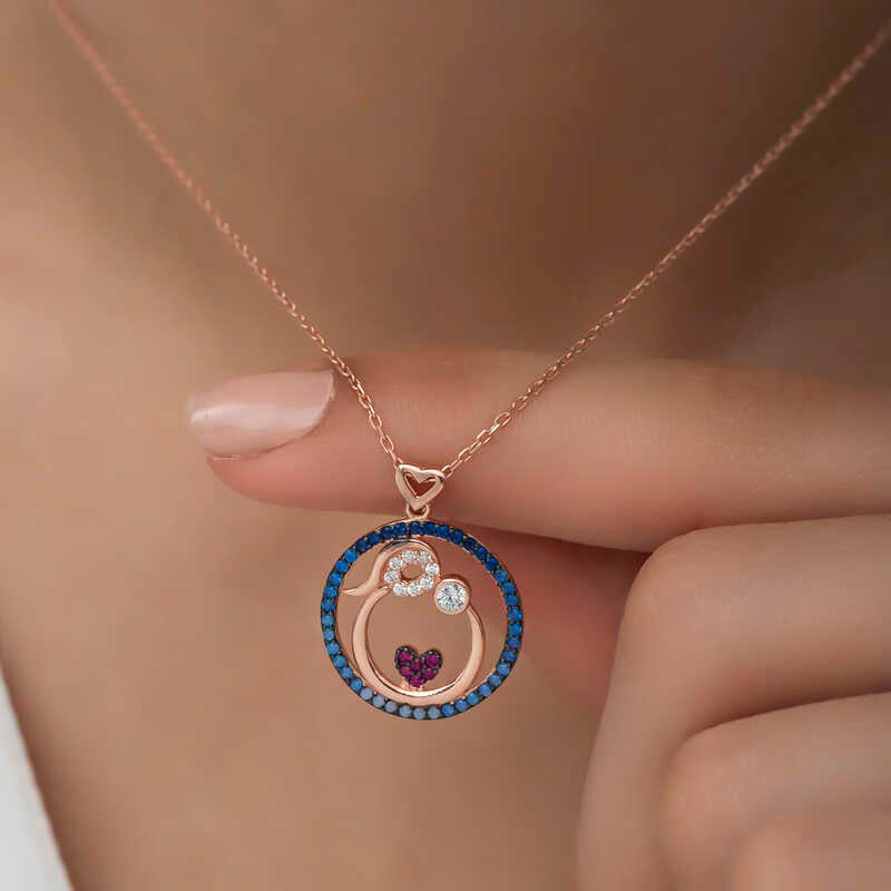 Rose Plated Mother and Baby Love Women's Silver Necklace