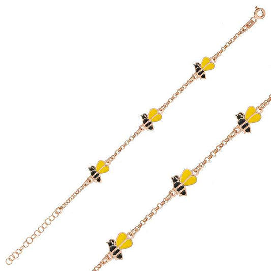 Bee Figurine Rose Plated Silver Children's Bracelet