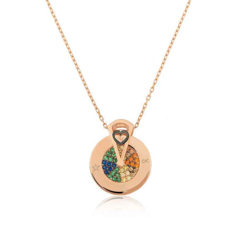 Rose Plated Love Wheel Women's Silver Necklace