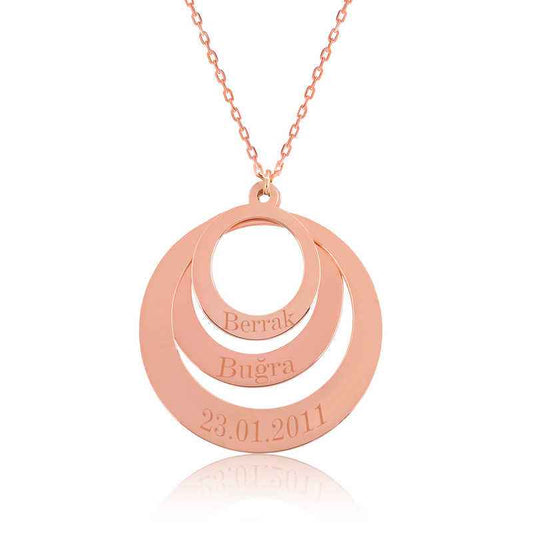 Rose Plated Love Circle Name Women's Silver Necklace
