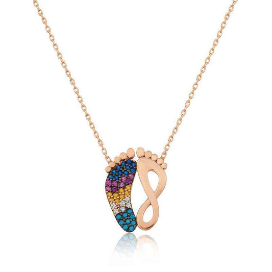 Rose Plated Footprint Women's Silver Necklace