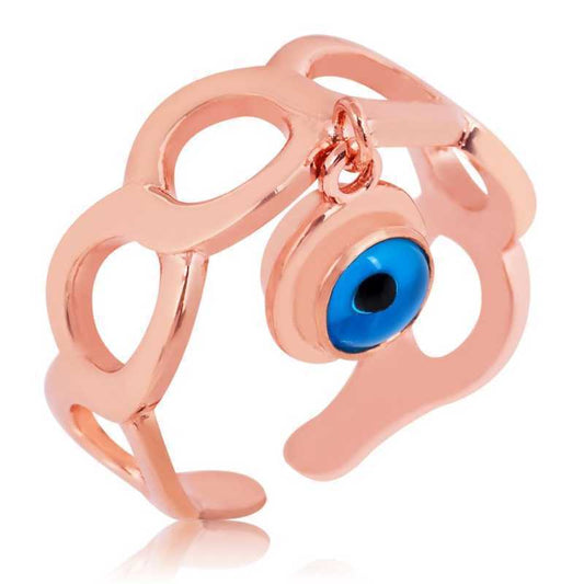 Bague réglable en argent plaqué rose pour femme contre le mauvais œil