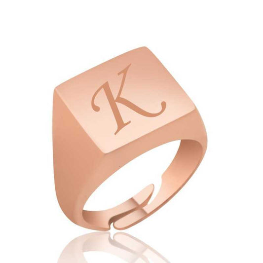 Bague ajustable en argent plaqué rose pour femme avec lettre « Chevalier »