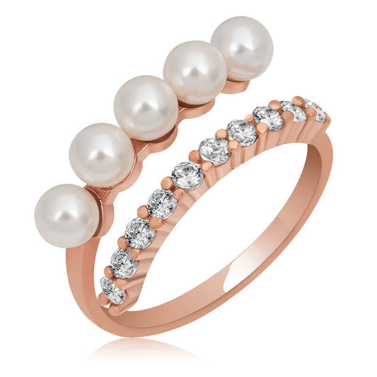 Bague réglable en argent plaqué rose avec perle pour femme