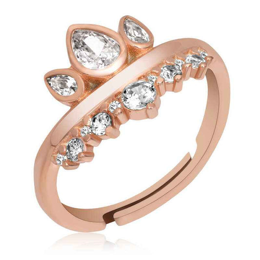 Rose Plated Adjustable Queen's Crown Women's Silver Ring