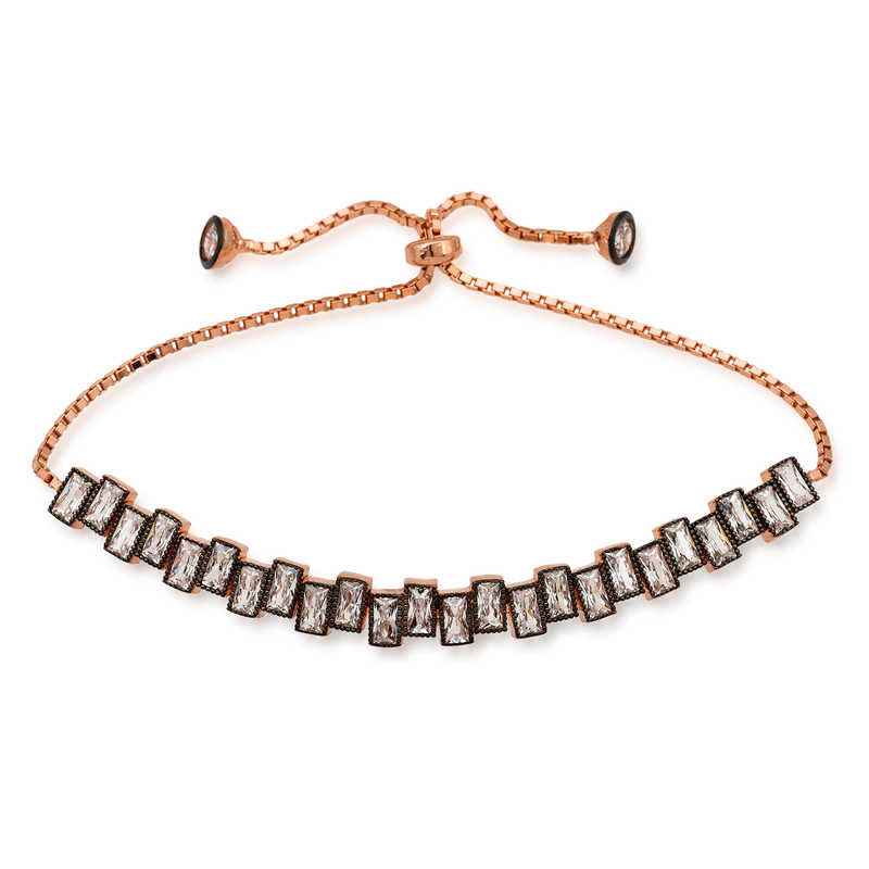 Rose Gold Plated Baguette Stone Elevator Silver Bracelet