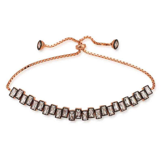 Rose Gold Plated Baguette Stone Elevator Silver Bracelet