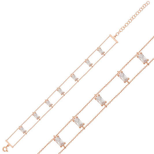 Rose Gold Plated Baguette Stone Women's Silver Bracelet