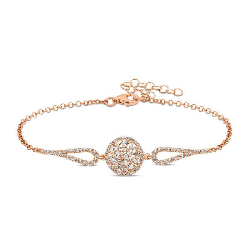 Rose Plated Baguette Stone Silver Bracelet