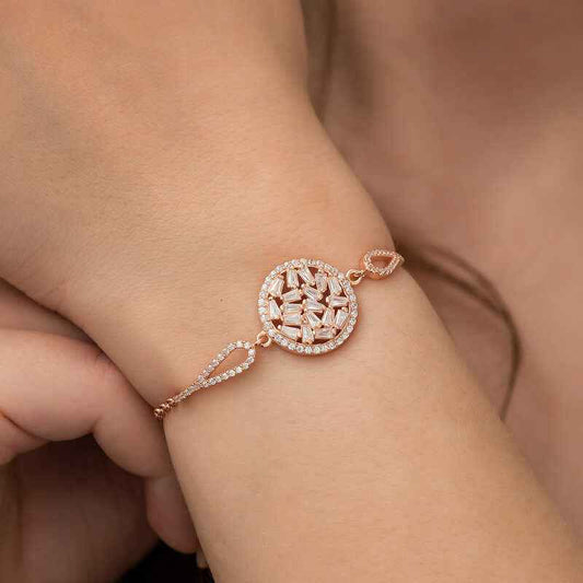 Rose Plated Baguette Stone Silver Bracelet