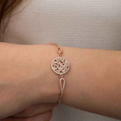 Rose Plated Baguette Stone Silver Bracelet