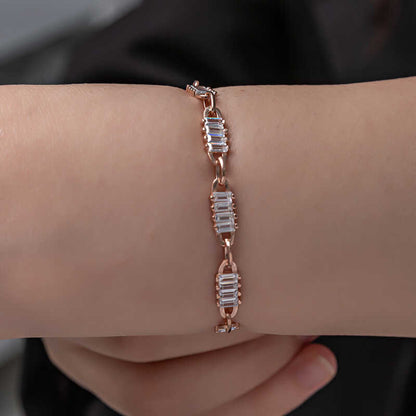 Rose Gold Plated Baguette Stone Women's Silver Bracelet