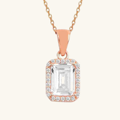 Rose Plated Baguette Stone Women's Silver Necklace