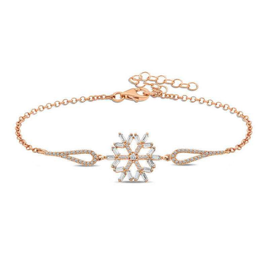 Rose Gold Plated Baguette Stone Snowflake Silver Bracelet