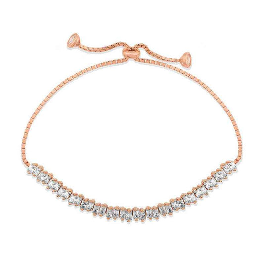 Rose Plated Baguette Stone Waterway Elevator Silver Bracelet