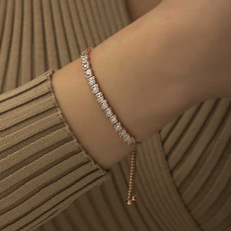 Bracelet en argent avec pierre baguette plaquée rose et ascenseur de voie navigable