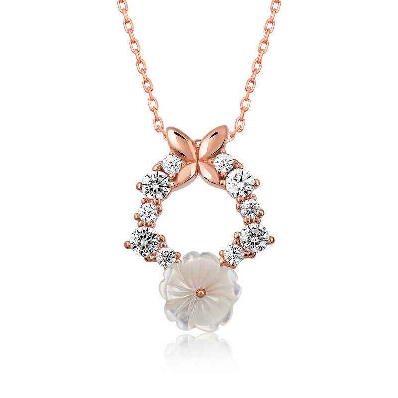 Rose Plated Spring Flower Silver Necklace