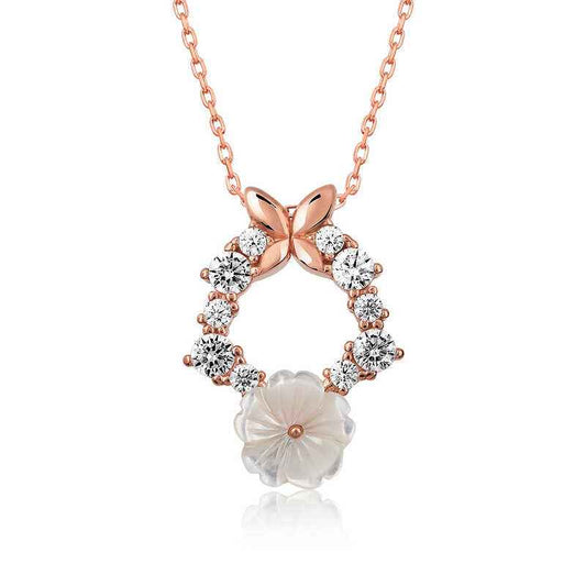 Rose Plated Spring Flower Silver Necklace