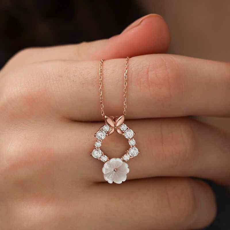 Rose Plated Spring Flower Silver Necklace