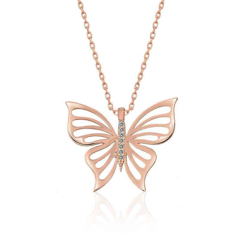 Spring Butterfly Rose Gold Plated Women's Silver Necklace