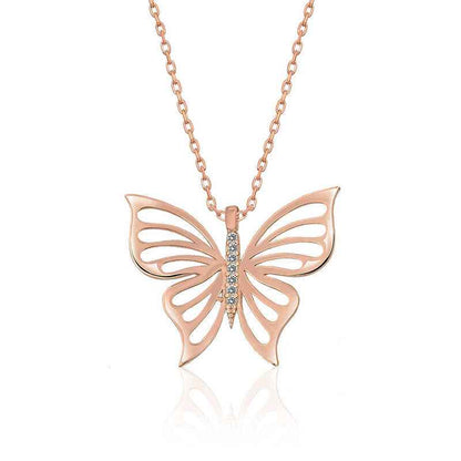 Spring Butterfly Rose Gold Plated Women's Silver Necklace