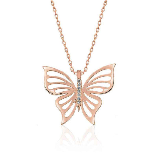 Spring Butterfly Rose Gold Plated Women's Silver Necklace