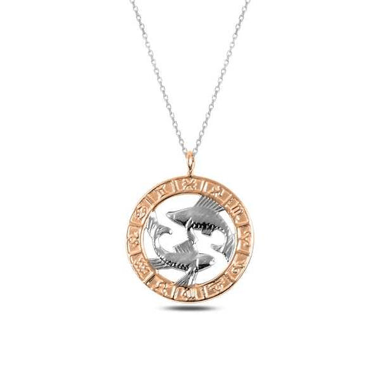 Rose Gold Plated Pisces Zodiac Silver Necklace