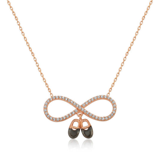 Rose Plated Baby Bootie Infinity Women's Silver Necklace